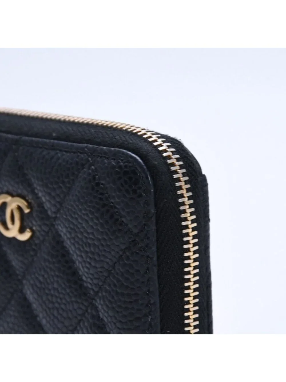 Chanel Classic Zip Coin Purse Quilted Caviar Leather Stand Black Wallet Card